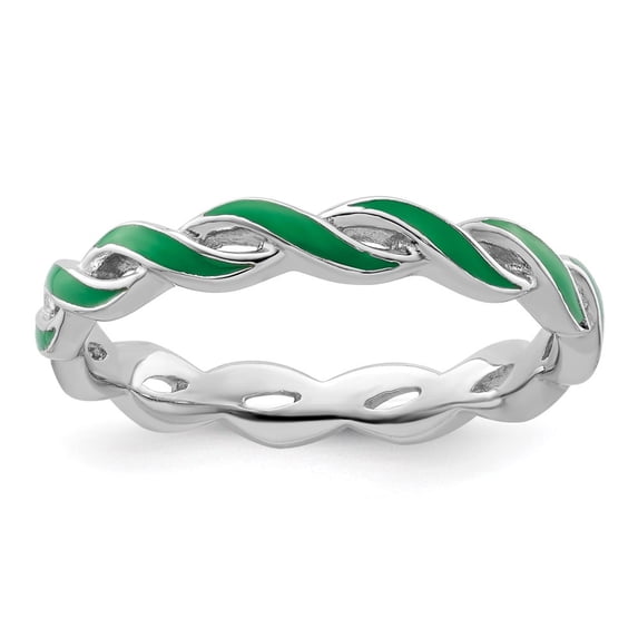 Auriga 925 Sterling Silver Green Enamel Ring for Women Size- 6