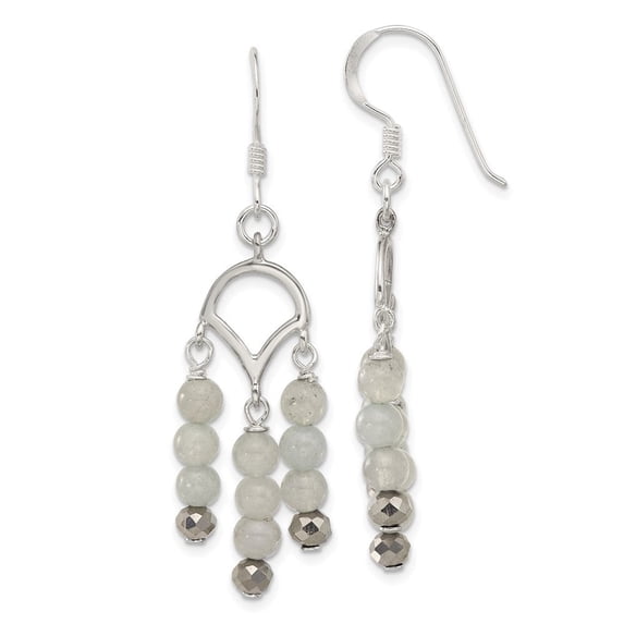 Auriga 925 Sterling Silver Grey Quartz and Crystal Shepherd Hook Dangle Earrings for Women