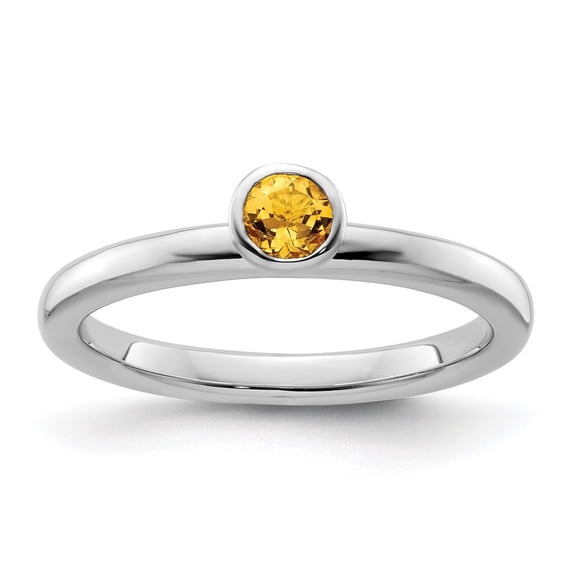 Auriga Fine Jewelry 925 Sterling Silver High 4mm Round Citrine Ring for Women Size 10