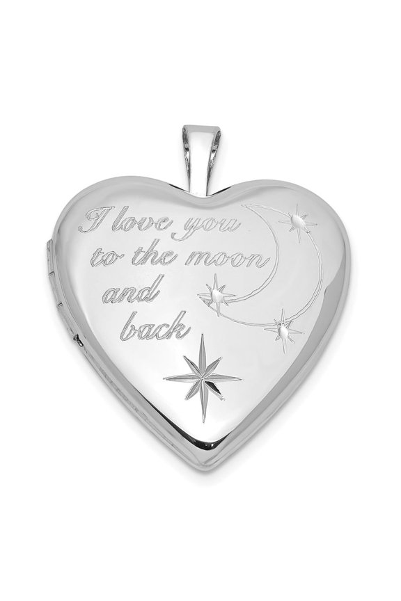 925 Sterling Silver I LOVE YOU TO THE MOON AND.. 20mm Heart Locket Pendant Valentine's Day Gift for Women