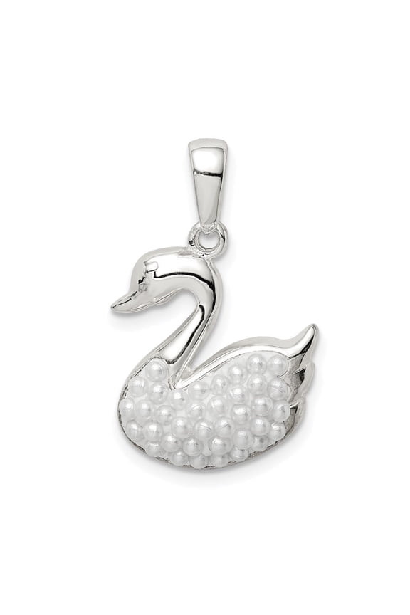 925 Sterling Silver Imitation Pearl Swan Pendant for Women(L- 16.95mm, W- 16.47mm)