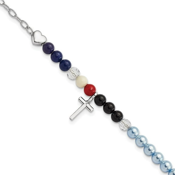 Auriga Fine Jewelry 925 Sterling Silver Jesus' Story Gemstone Cross Bracelet 8inch for Women