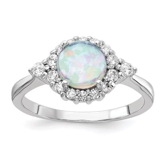 Auriga Fine Jewelry 925 Sterling Silver Lab Created Opal and Cubic Zirconia Engagement Ring Size 8 for Women
