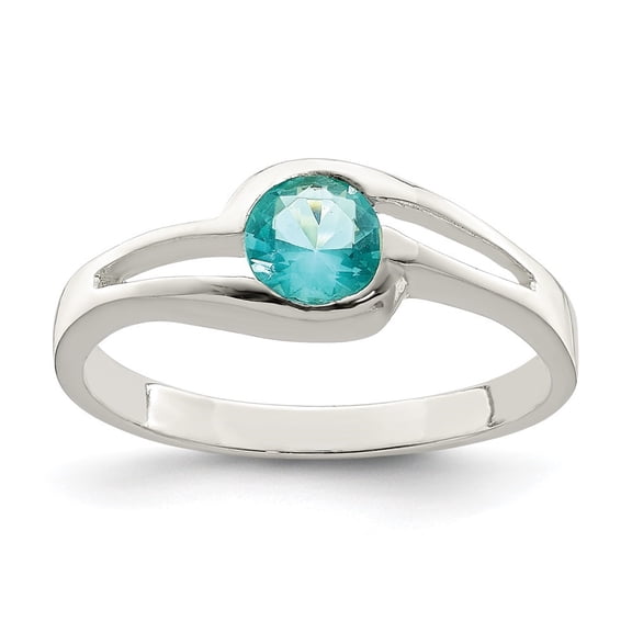 Auriga 925 Sterling Silver Light Blue Round Bezel Cubic Zirconia Engagement Ring Size 7 for Women