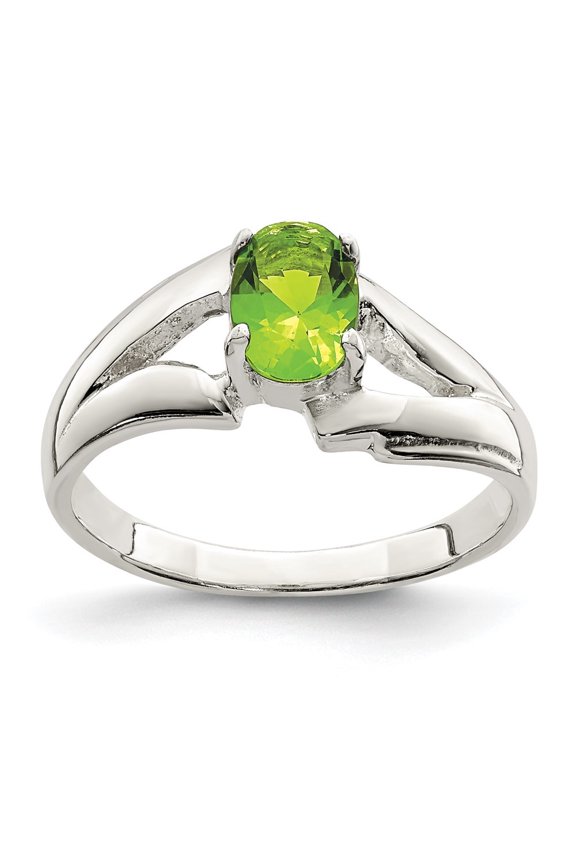 Fine Jewelry 925 Sterling Silver Lime Green Oval Cubic Zirconia Solitaire Ring Size 7 for Women