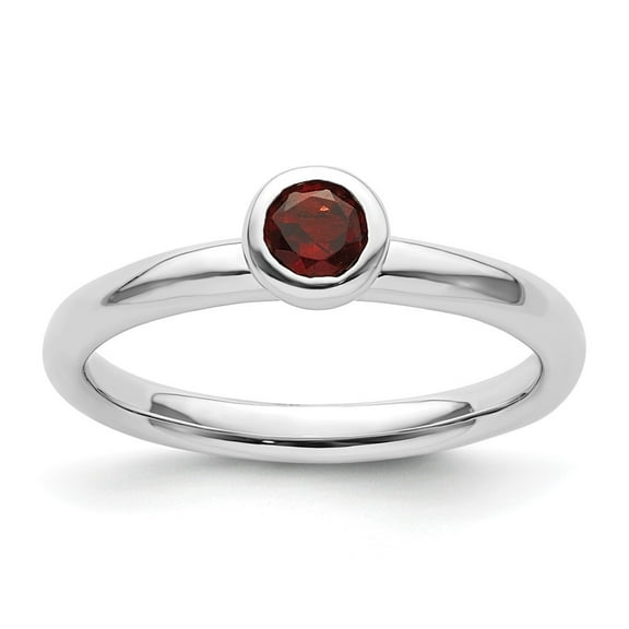 Auriga Fine Jewelry 925 Sterling Silver Low 4mm Round Garnet Ring for Women Size 10