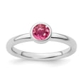 thumbnail image 1 of Auriga Fine Jewelry 925 Sterling Silver Low 5mm Round Pink Tourmaline Ring for Women Size- 6, 1 of 6