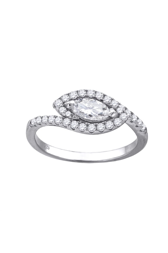 925 Sterling Silver Marquise Cubic-Zirconia Leaf Motif Bridal Ring Size 7 for Women