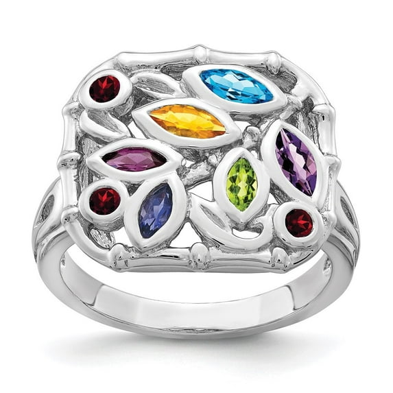 Auriga Fine Jewelry 925 Sterling Silver Multi Gemstone Engagement Ring Size 6 for Women