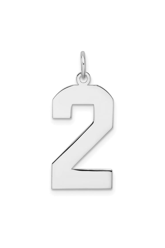 925 Sterling Silver Number 2 Charm for Women(L- 27.91mm, W- 12.37mm)