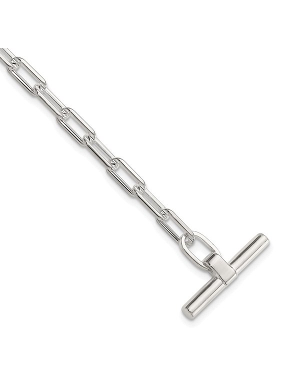 925 Sterling Silver Open Link 6.5inch with 1inch ext. Toggle Bracelet for Women
