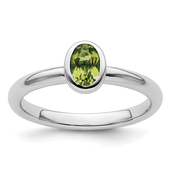 Auriga Fine Jewelry 925 Sterling Silver Oval Peridot Ring for Women Size 8