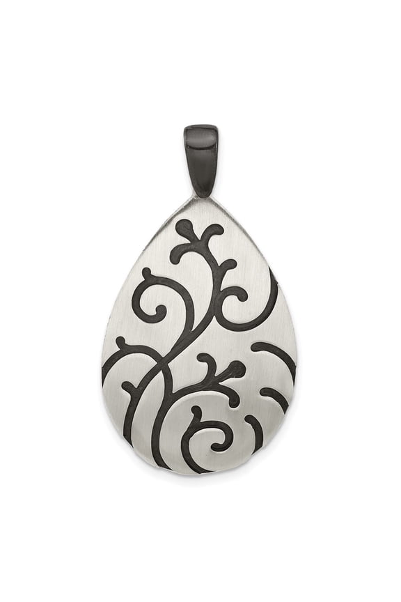 925 Sterling Silver Oxidize Burnished Swirl Pear Shape Pendant for Women(L- 43.9mm, W- 23.4mm)