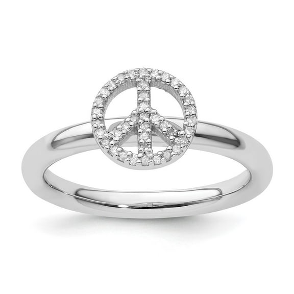Auriga 925 Sterling Silver Peace Symbol Diamond Ring for Women Size- 10