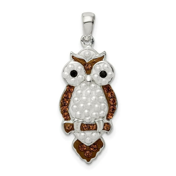 Auriga 925 Sterling Silver Pearl and Preciosa Crystal Owl Pendant for Women(L- 24.84mm, W- 12.48mm)