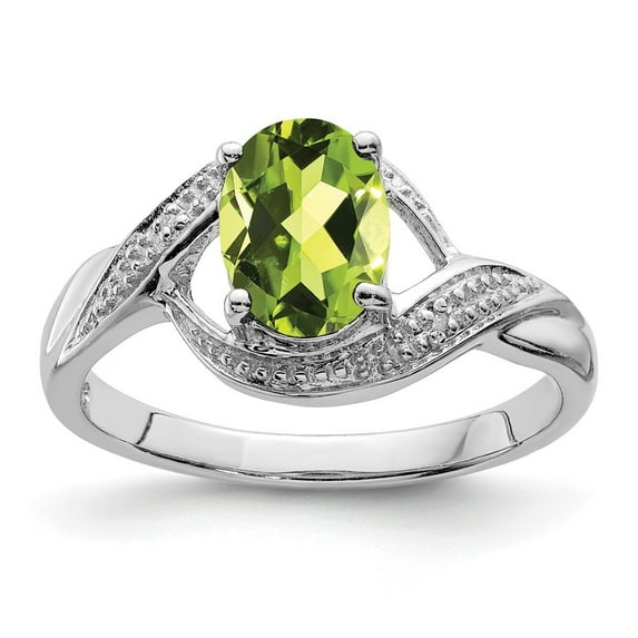 Auriga Fine Jewelry 925 Sterling Silver Peridot and Diamond Engagement Ring Size 7 for Women