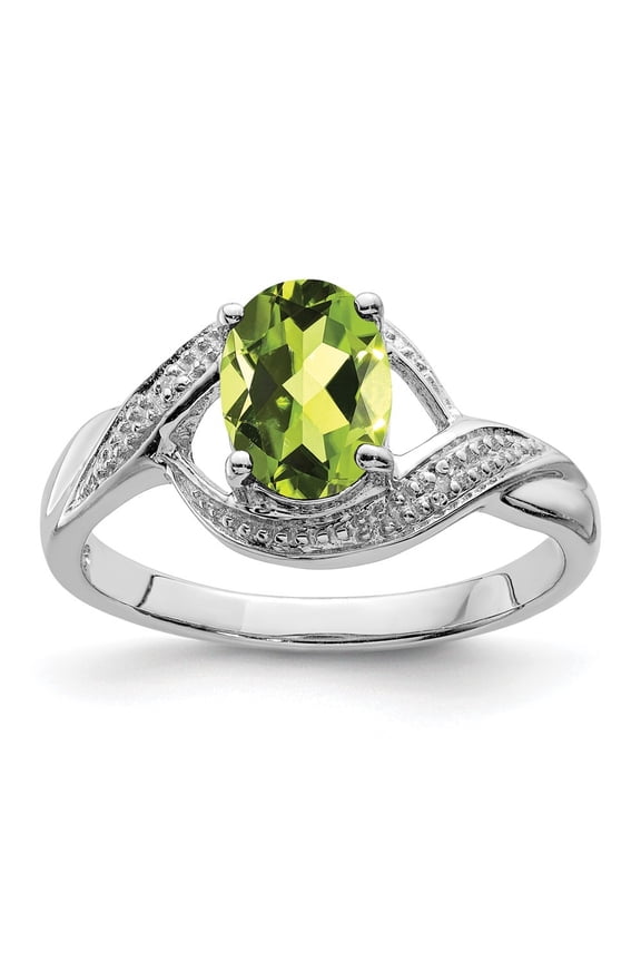 Fine Jewelry 925 Sterling Silver Peridot and Diamond Engagement Ring Size 7 for Women
