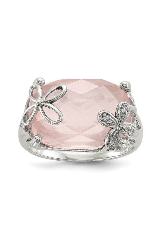 925 Sterling Silver Pink Quartz and White Sapphire Engagement Ring Size 8 for Women