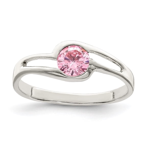 Auriga 925 Sterling Silver Pink Round Bezel Cubic Zirconia Solitaire Ring Size 7 for Women