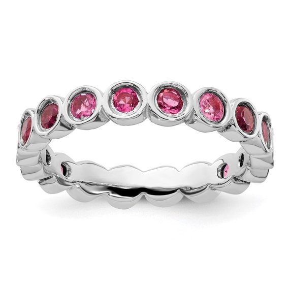 Auriga Fine Jewelry 925 Sterling Silver Pink Tourmaline Eternity Ring for Women Size 6