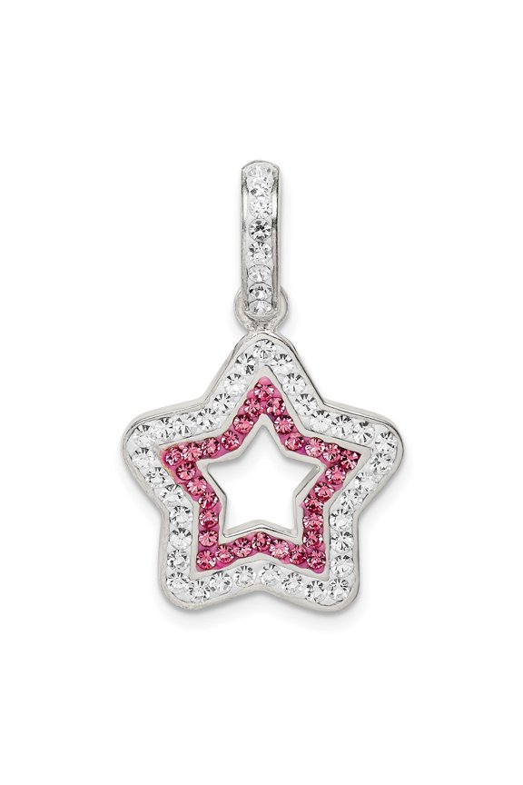 925 Sterling Silver Pink/White Preciosa Crystal Star Pendant for Women (L-19.85mm, W-19.06mm)