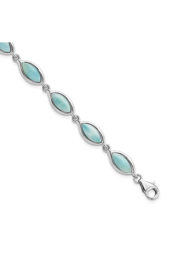 Fine Jewelry 925 Sterling Silver Plated Marquise Shape Larimar Bracelet 8inch for Women