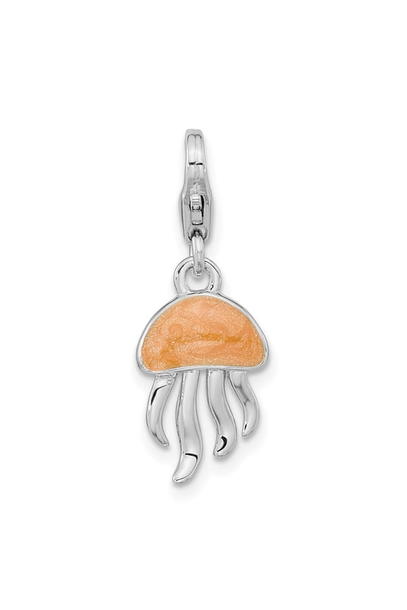 925 Sterling Silver Polished 3-D Glitter Enameled Jellyfish Charm with Fancy Lobster Clasp