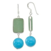 Auriga 925 Sterling Silver Polished Aventurine and Recon. Turquoise Dangle Earrings for Women