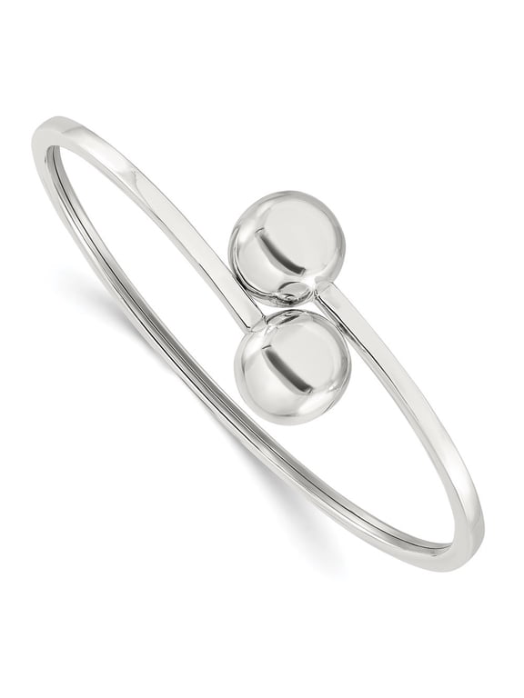 925 Sterling Silver Polished Ball Bypass Bangle Bracelet for Women
