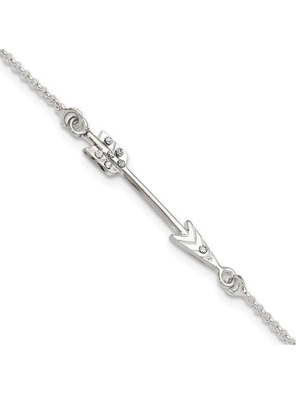925 Sterling Silver Polished CZ Arrow Bracelet 8.25inch for Women