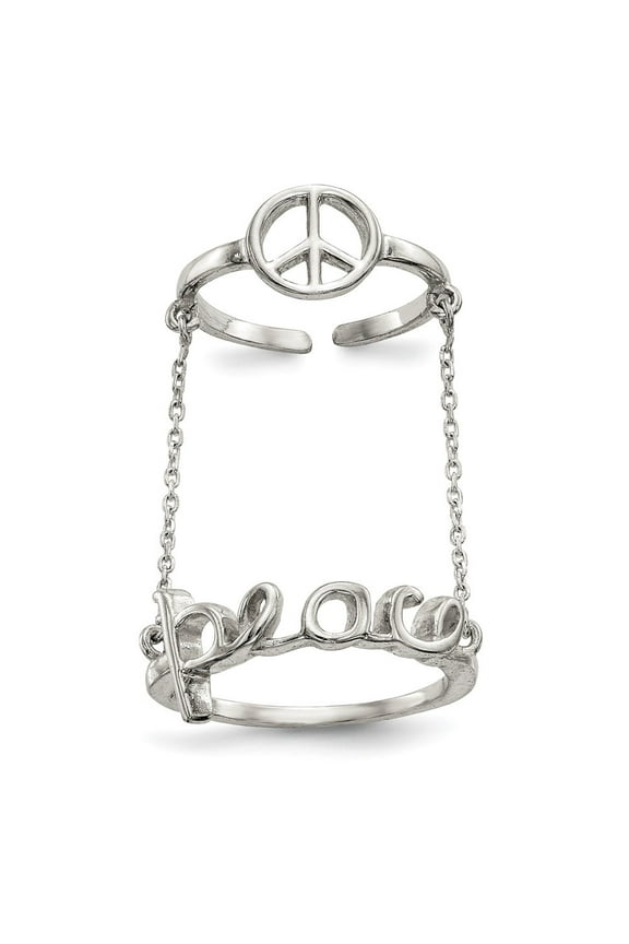 Fine Jewelry 925 Sterling Silver Polished Chain and Peace Double Ring Size 6 for Women
