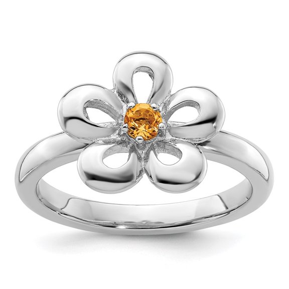 Auriga 925 Sterling Silver Polished Citrine Flower Ring for Women Size- 6