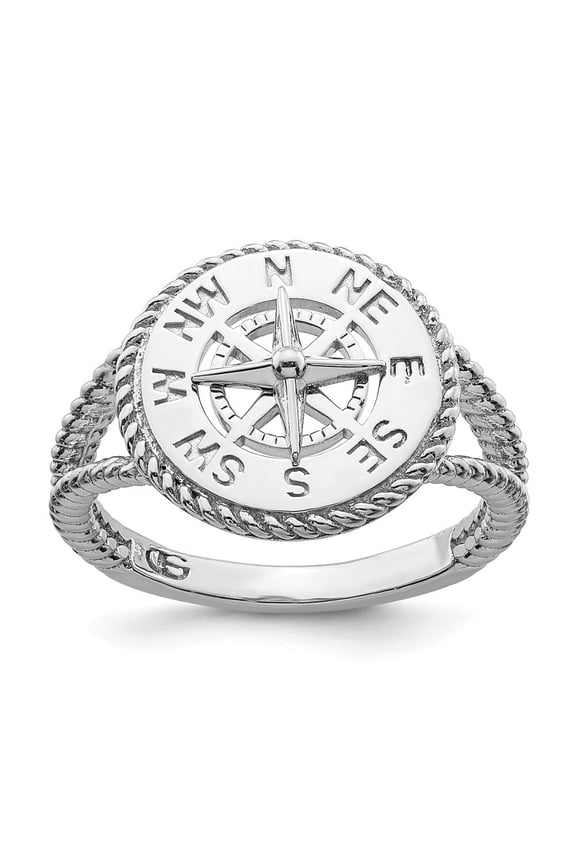 925 Sterling Silver Polished Compass with Rope Trim Ring Size 6 for Women