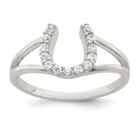 Auriga 925 Sterling Silver Polished Cubic Zirconia Horseshoe Ring Size 6 for Women