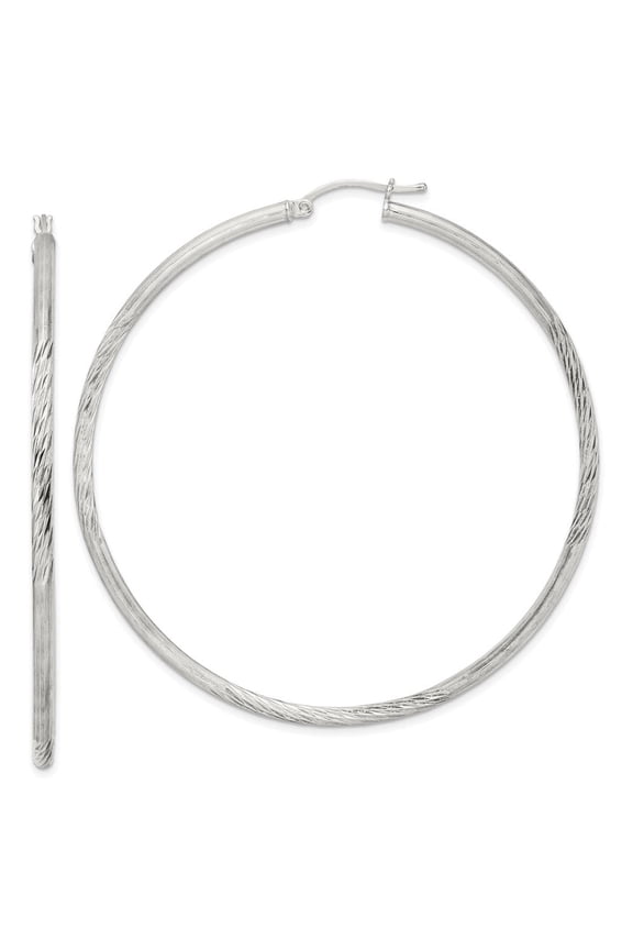 Fine Jewelry 925 Sterling Silver Polished Diamond-cut Hoop Earrings for Women (L-67mm, W-65mm)