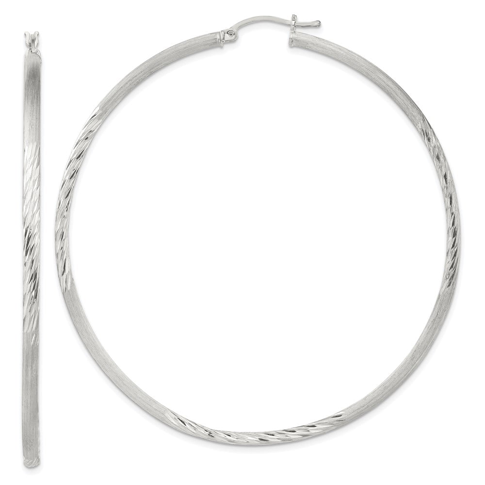 Auriga Fine Jewelry 925 Sterling Silver Polished Diamond-cut Hoop Earrings for Women (L-72mm, W-70mm)
