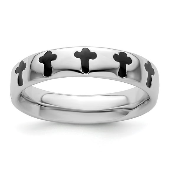 Auriga 925 Sterling Silver Polished Enameled Cross Ring for Women Size- 5