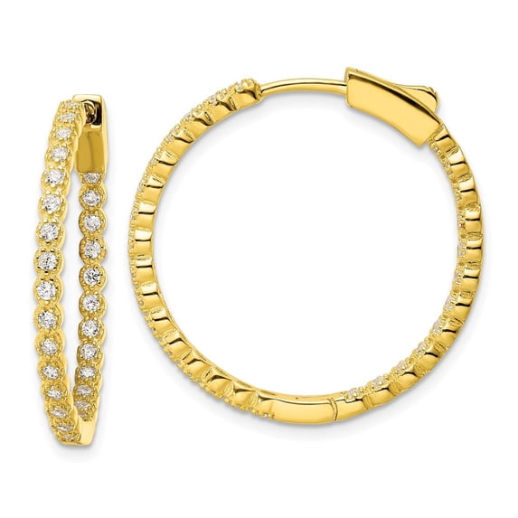 Auriga 925 Sterling Silver Polished Gold-tone In/Out CZ Hinged Hoop Earrings for Women