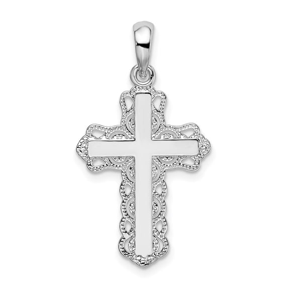 Auriga 925 Sterling Silver Polished Lace-edge Cross Pendant for Women