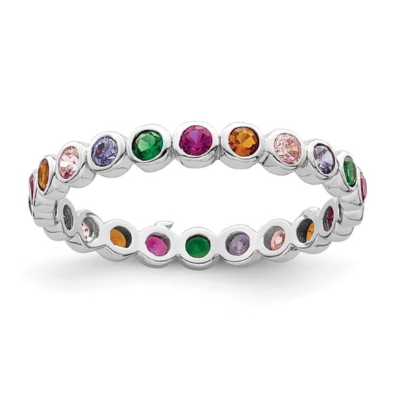 Auriga 925 Sterling Silver Polished Multi-Color Cubic Zirconia Band Ring Size 7 for Women
