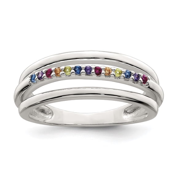 Auriga 925 Sterling Silver Polished Rainbow Cubic Zirconia 3-Band Ring Size 7 for Women