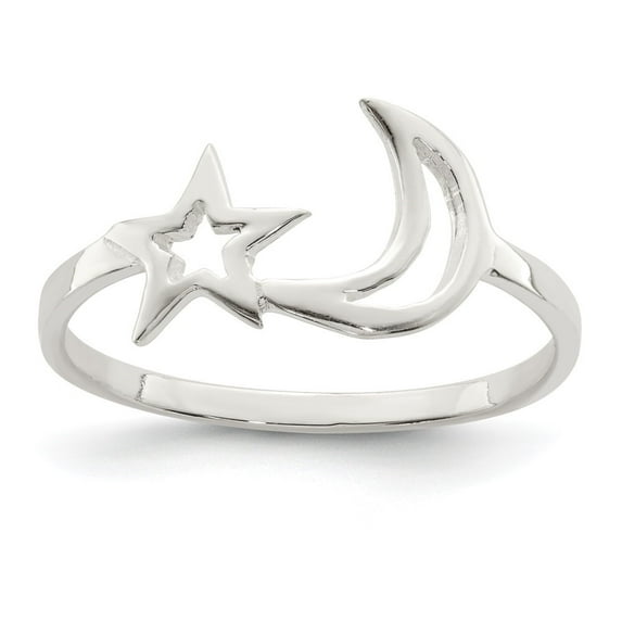 Auriga Fine Jewelry 925 Sterling Silver Polished Star and Moon Ring Size 6 for Women
