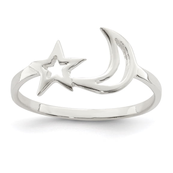Auriga 925 Sterling Silver Polished Star and Moon Ring Size 7 for Women