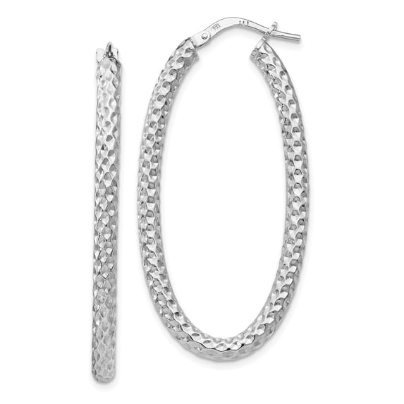 Auriga Fine Jewelry 925 Sterling Silver Polished & Textured Oval Hinged Hoop Earrings for Women