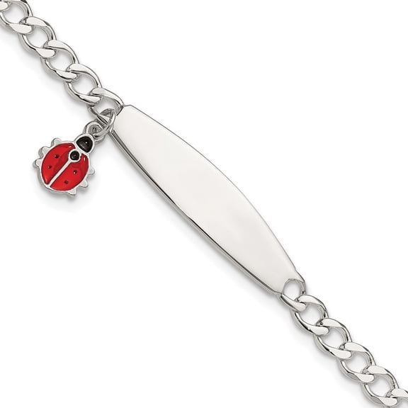 Auriga Fine Jewelry 925 Sterling Silver Polished and Enameled Ladybug ID Bracelet 6inch for Women
