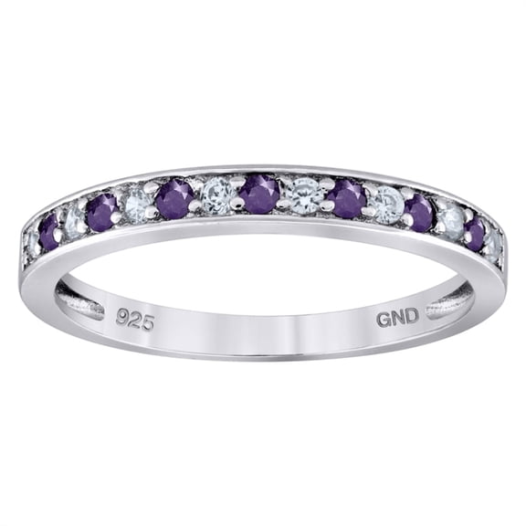 Auriga Fine Jewelry 925 Sterling Silver Purple CZ Semi Eternity Stackable Wedding Band Ring Size 7 for Women