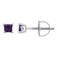 thumbnail image 1 of Auriga 925 Sterling Silver Purple Princess-cut CZ 3mm Square Classic Stud Earrings for Women, 1 of 3