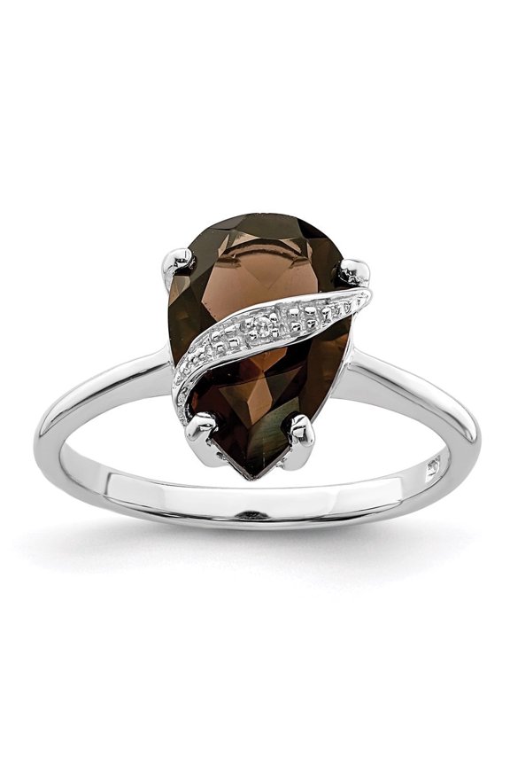 Fine Jewelry 925 Sterling Silver Quartz and Diamond Engagement Ring Size 6 for Women