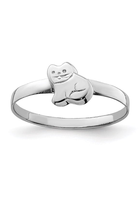 Fine Jewelry 925 Sterling Silver RH Plated Polished Kitty Cat Ring for Women Size 4