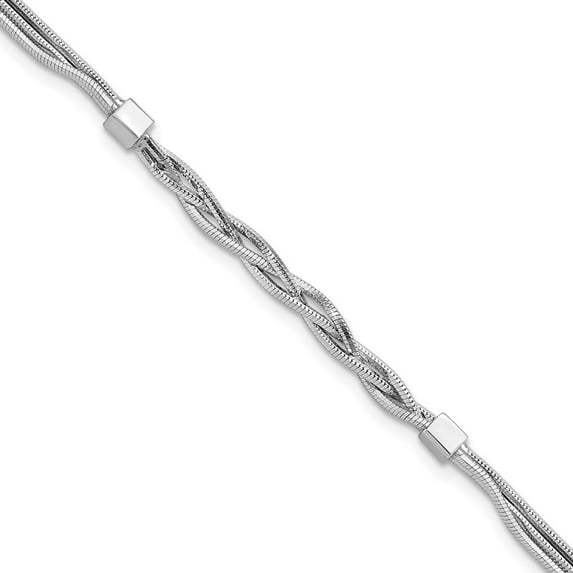 Auriga 925 Sterling Silver RH-pl Polished Multi-strand Braided Bracelet 7.25inch for Women